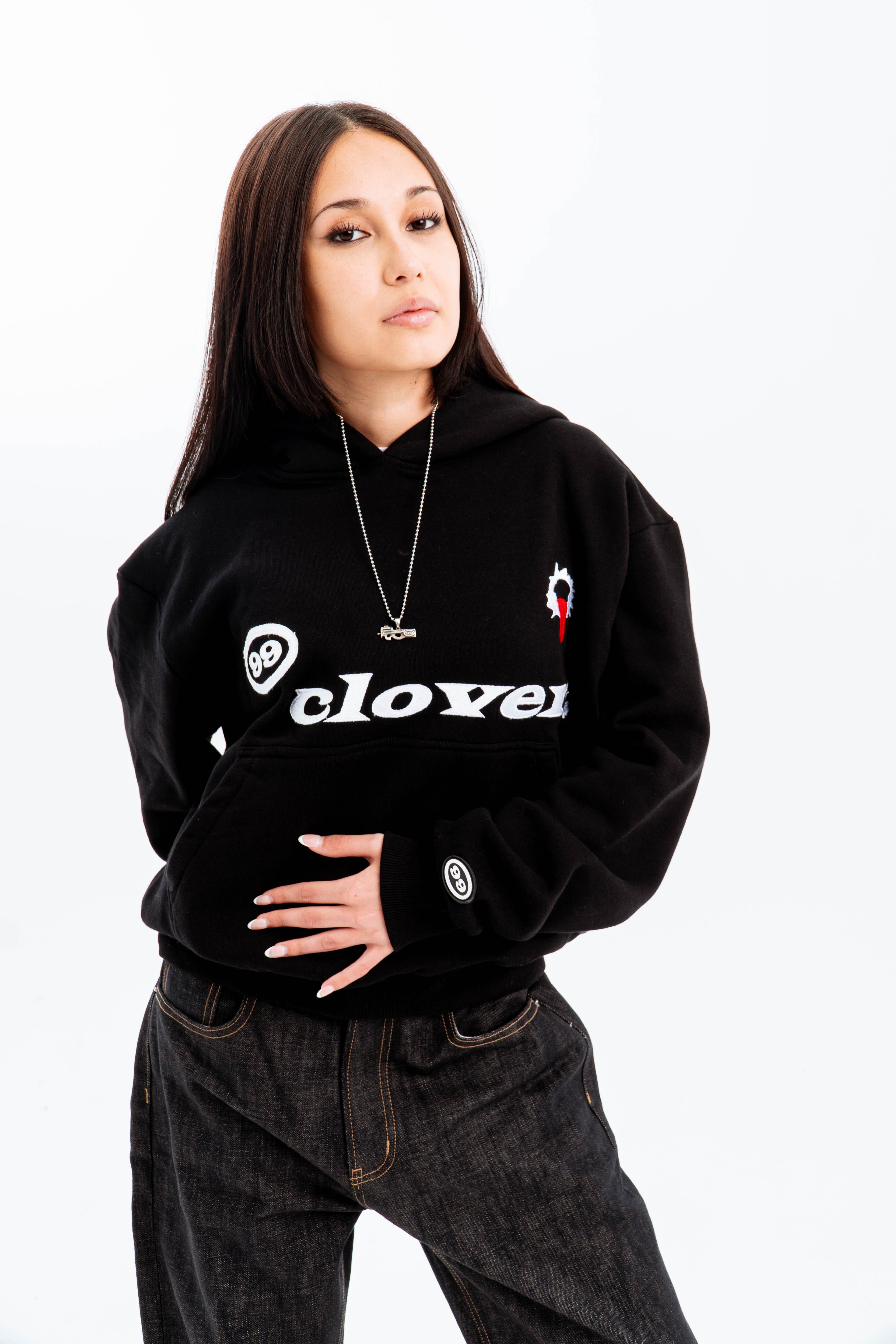 "FEELING LUCKY" OVERSIZED HOODIE BLACK