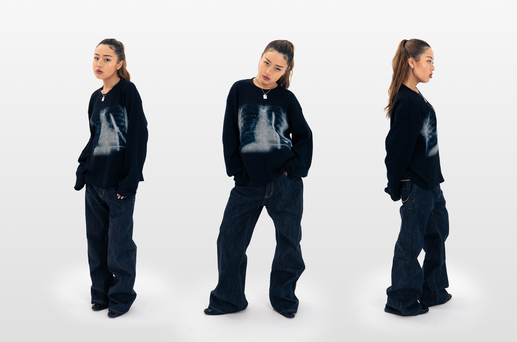 "XRAY" WAFFLE KNIT LONGSLEEVE BLACK