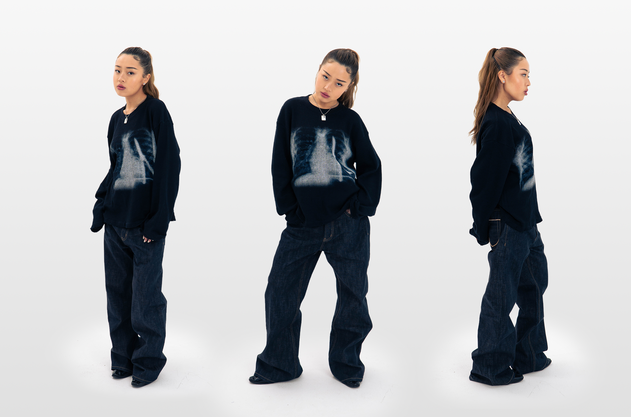 "XRAY" WAFFLE KNIT LONGSLEEVE BLACK