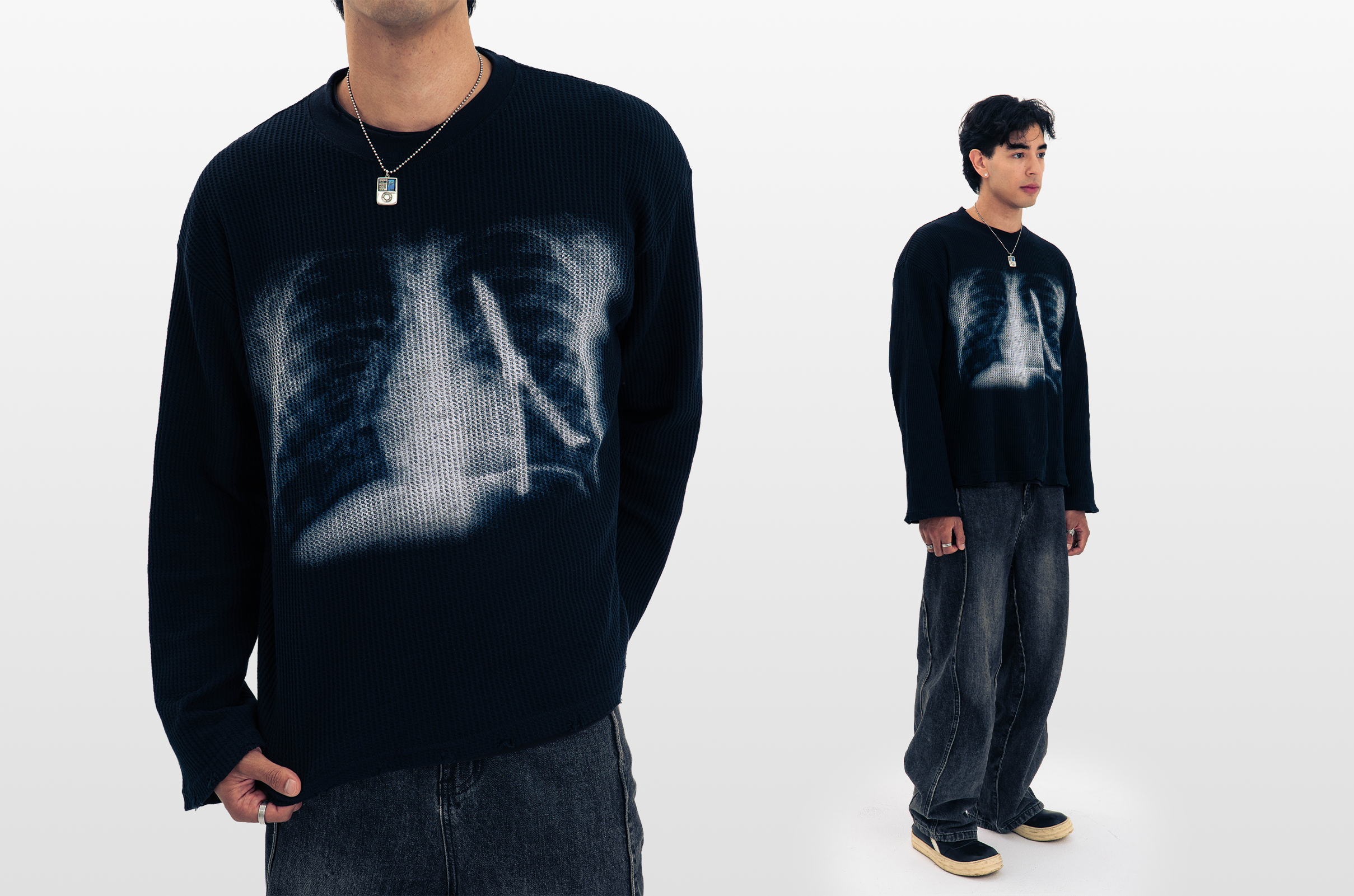"XRAY" WAFFLE KNIT LONGSLEEVE BLACK