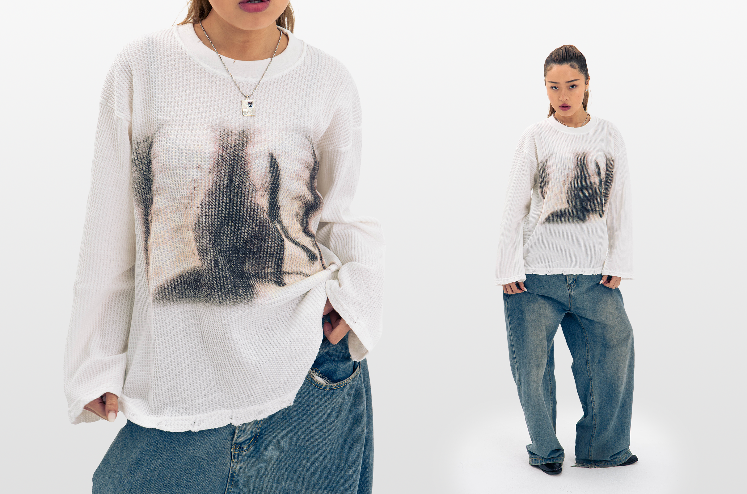 "XRAY" WAFFLE KNIT LONGSLEEVE WHITE