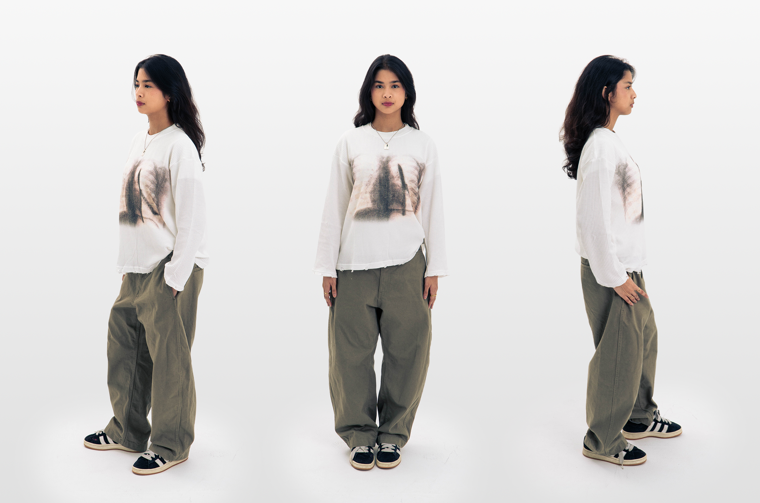 "XRAY" WAFFLE KNIT LONGSLEEVE WHITE