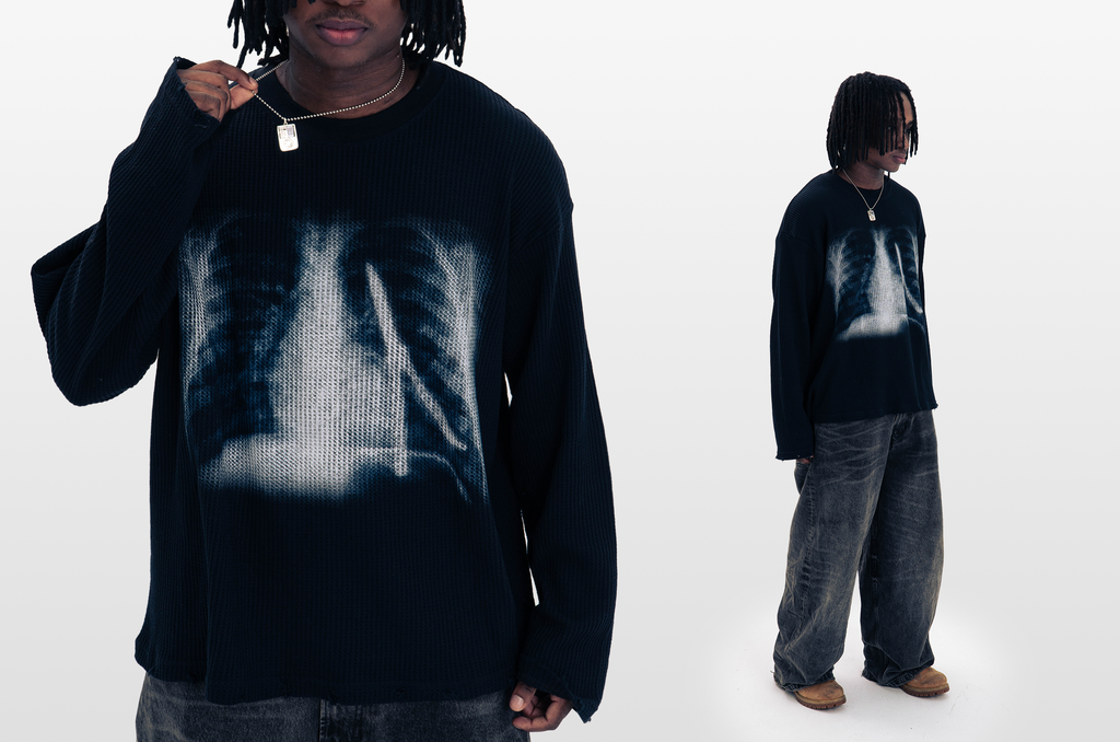 "XRAY" WAFFLE KNIT LONGSLEEVE BLACK