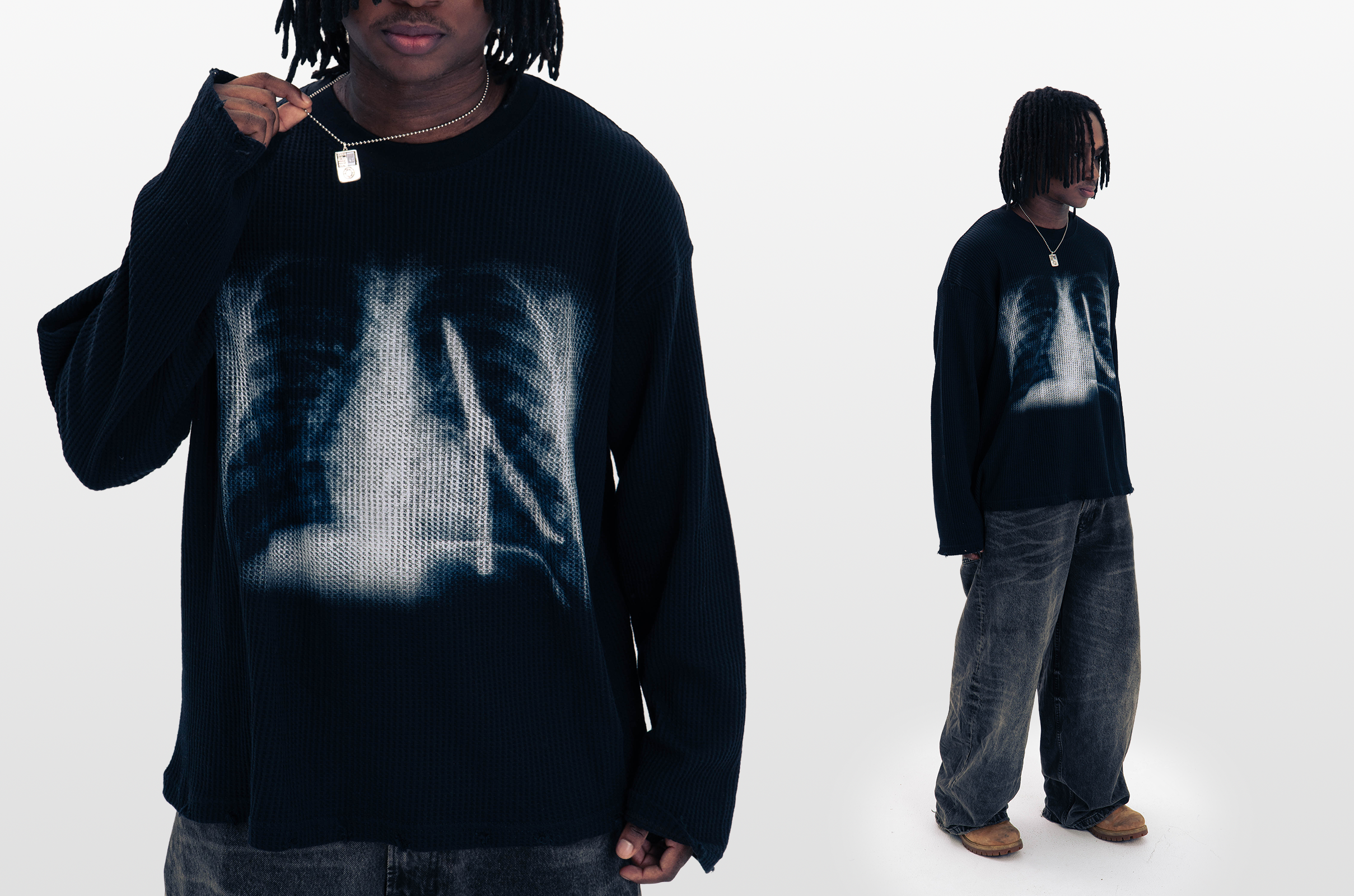 "XRAY" WAFFLE KNIT LONGSLEEVE BLACK