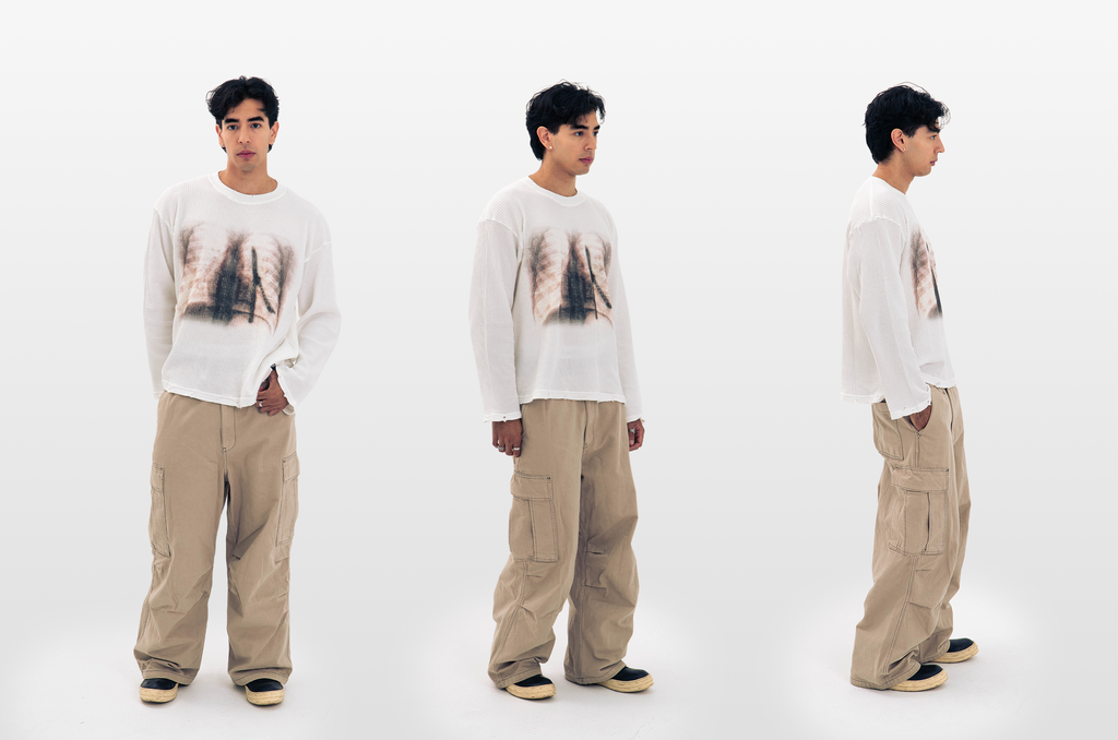 "XRAY" WAFFLE KNIT LONGSLEEVE WHITE