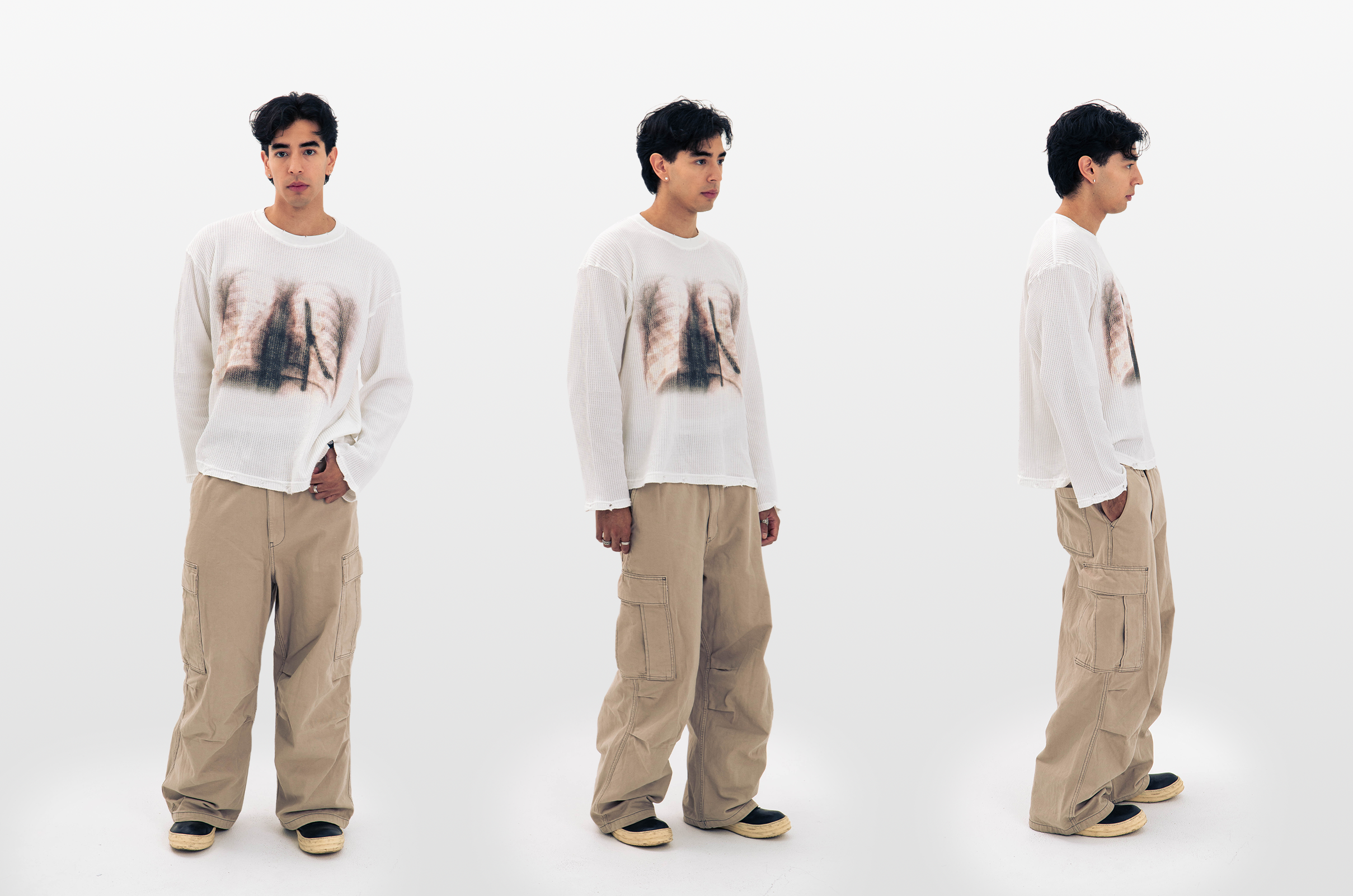 "XRAY" WAFFLE KNIT LONGSLEEVE WHITE