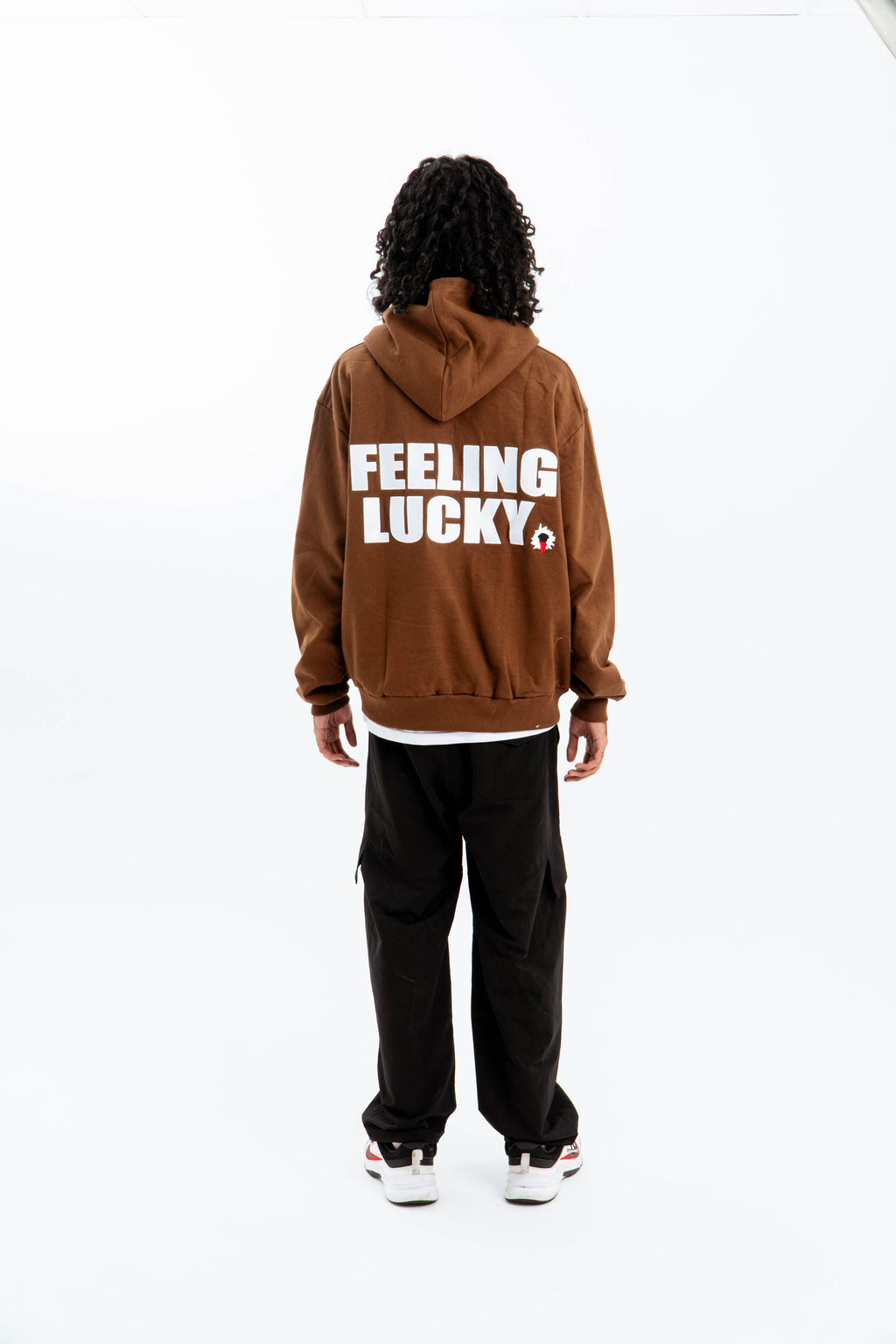 "FEELING LUCKY" OVERSIZED HOODIE BROWN