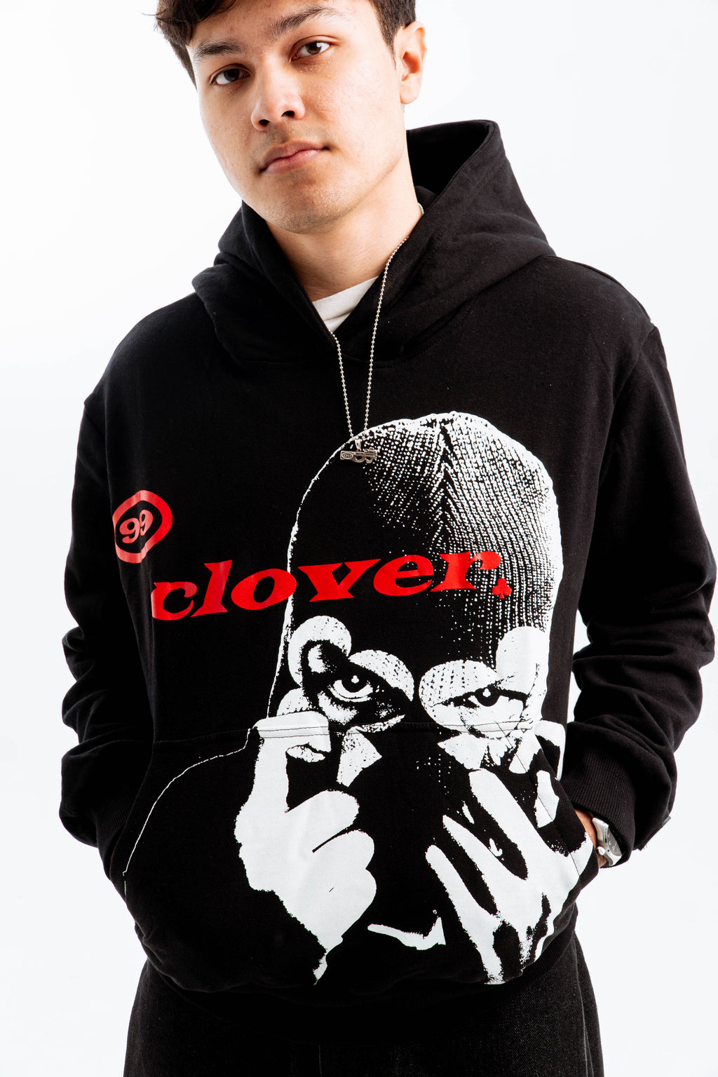 “CLOVER VISION” OVERSIZED HOODIE BLACK/RED