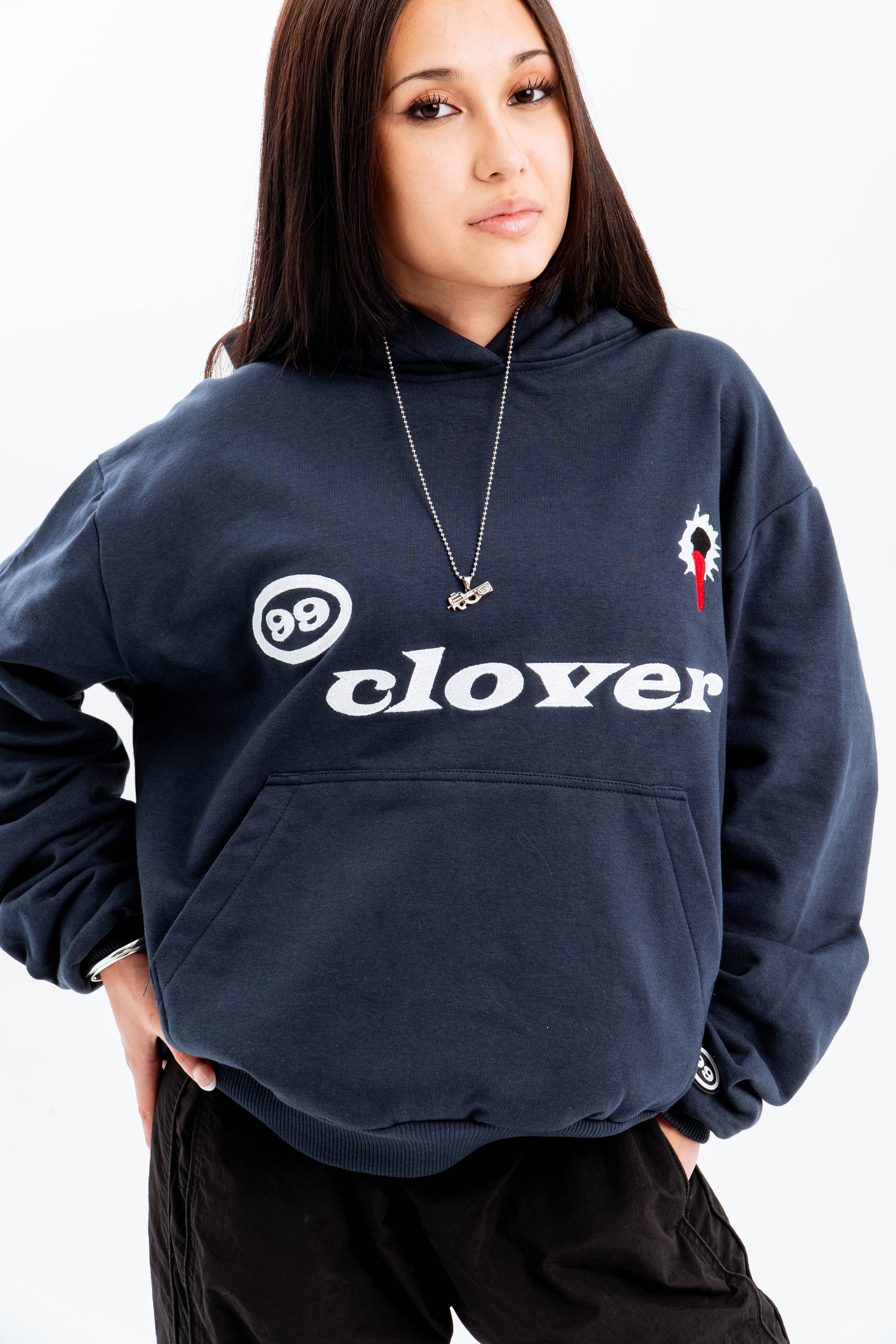 "FEELING LUCKY" OVERSIZED HOODIE NAVY