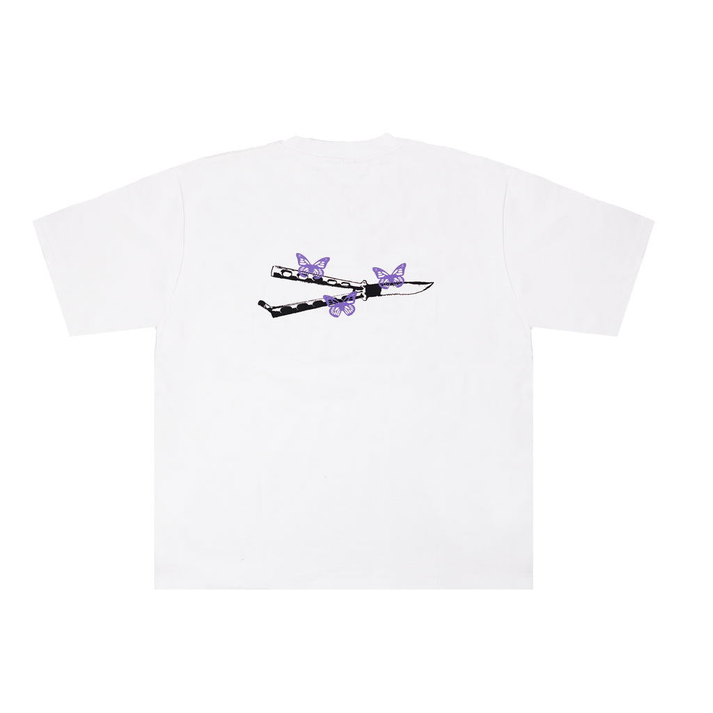 “DEVILS BUTTERFLY” HEAVY TEE WHITE/PURPLE