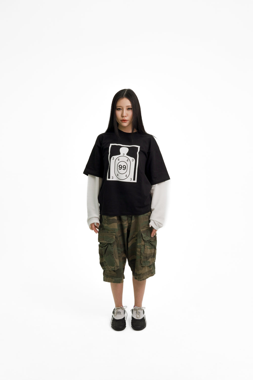 “RECOIL” DOUBLE LAYER LONGSLEEVE TEE - BLACK/WHITE