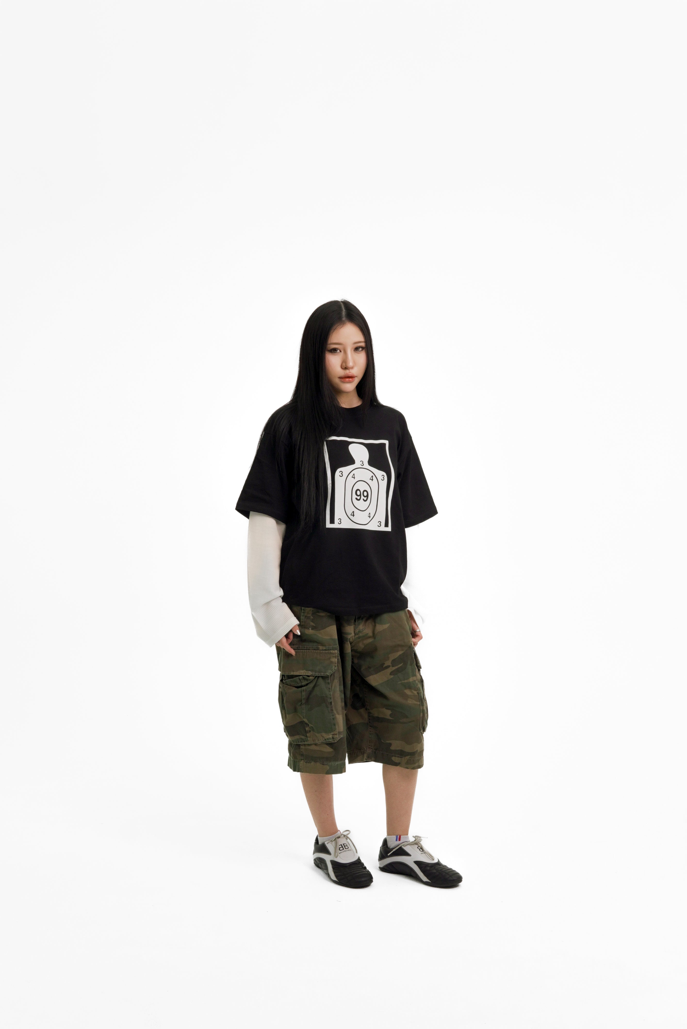 “RECOIL” DOUBLE LAYER LONGSLEEVE TEE - BLACK/WHITE