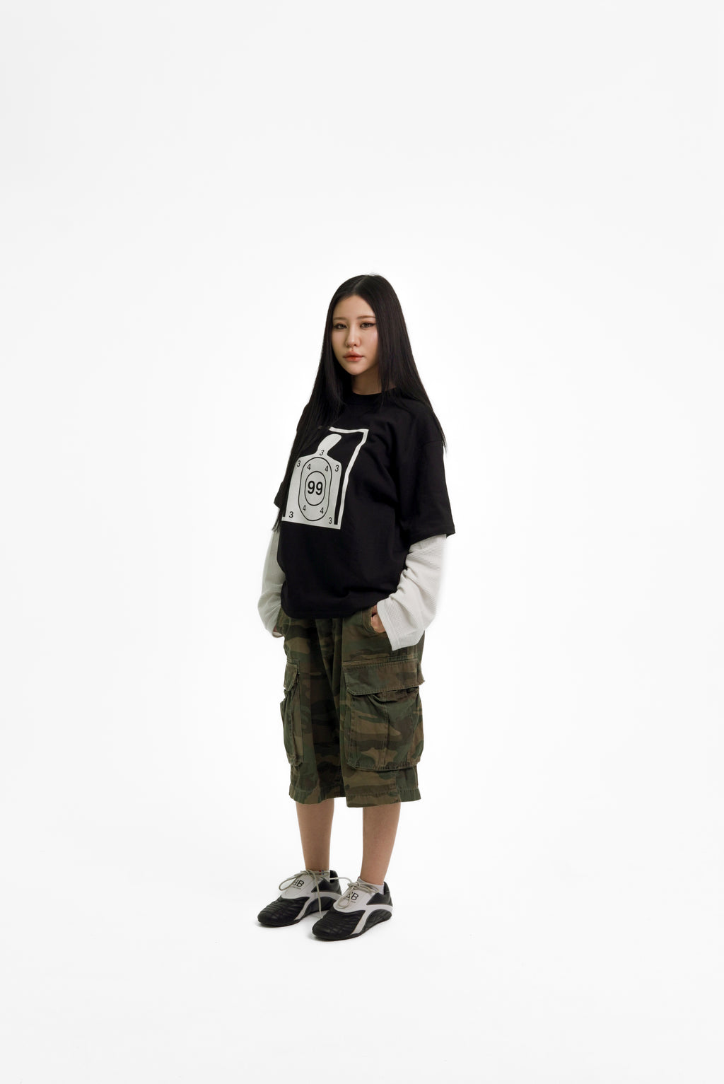“RECOIL” DOUBLE LAYER LONGSLEEVE TEE - BLACK/WHITE