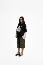 “RECOIL” DOUBLE LAYER LONGSLEEVE TEE - BLACK/WHITE