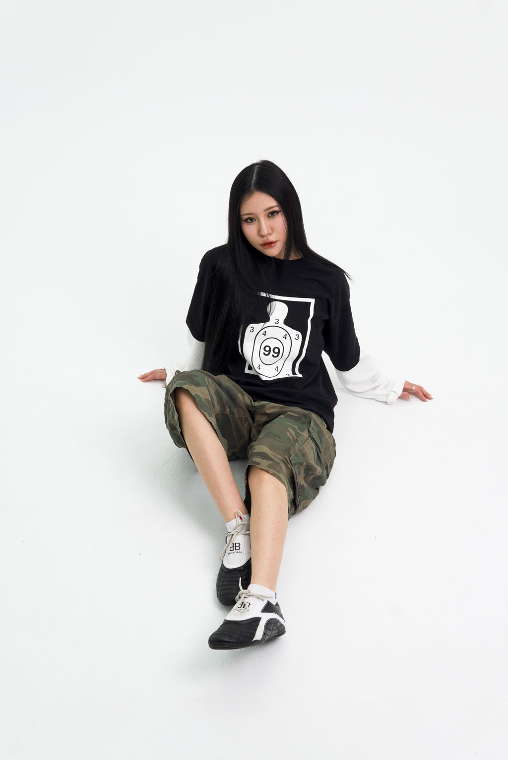 “RECOIL” DOUBLE LAYER LONGSLEEVE TEE - BLACK/WHITE