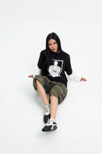 “RECOIL” DOUBLE LAYER LONGSLEEVE TEE - BLACK/WHITE
