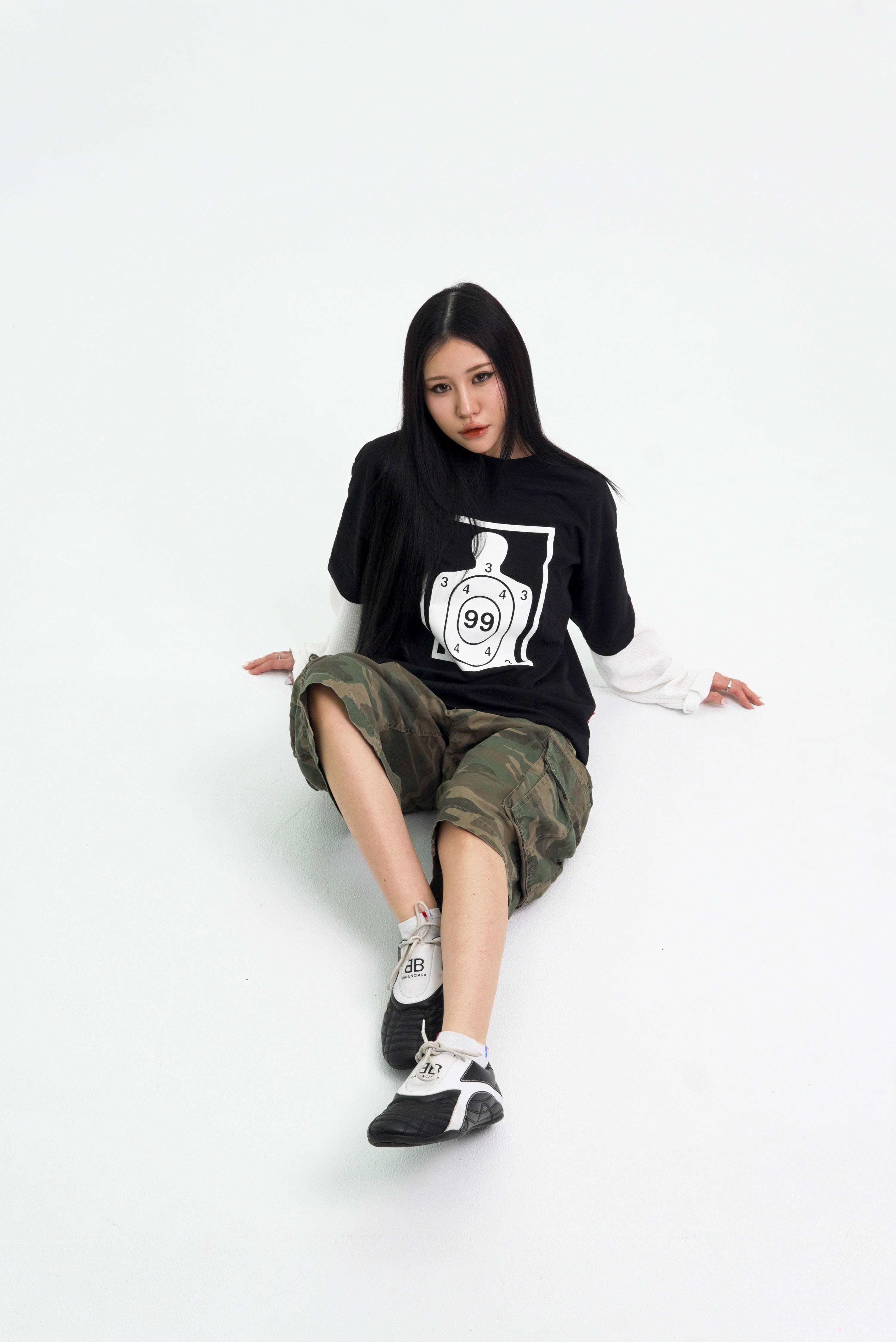 “RECOIL” DOUBLE LAYER LONGSLEEVE TEE - BLACK/WHITE