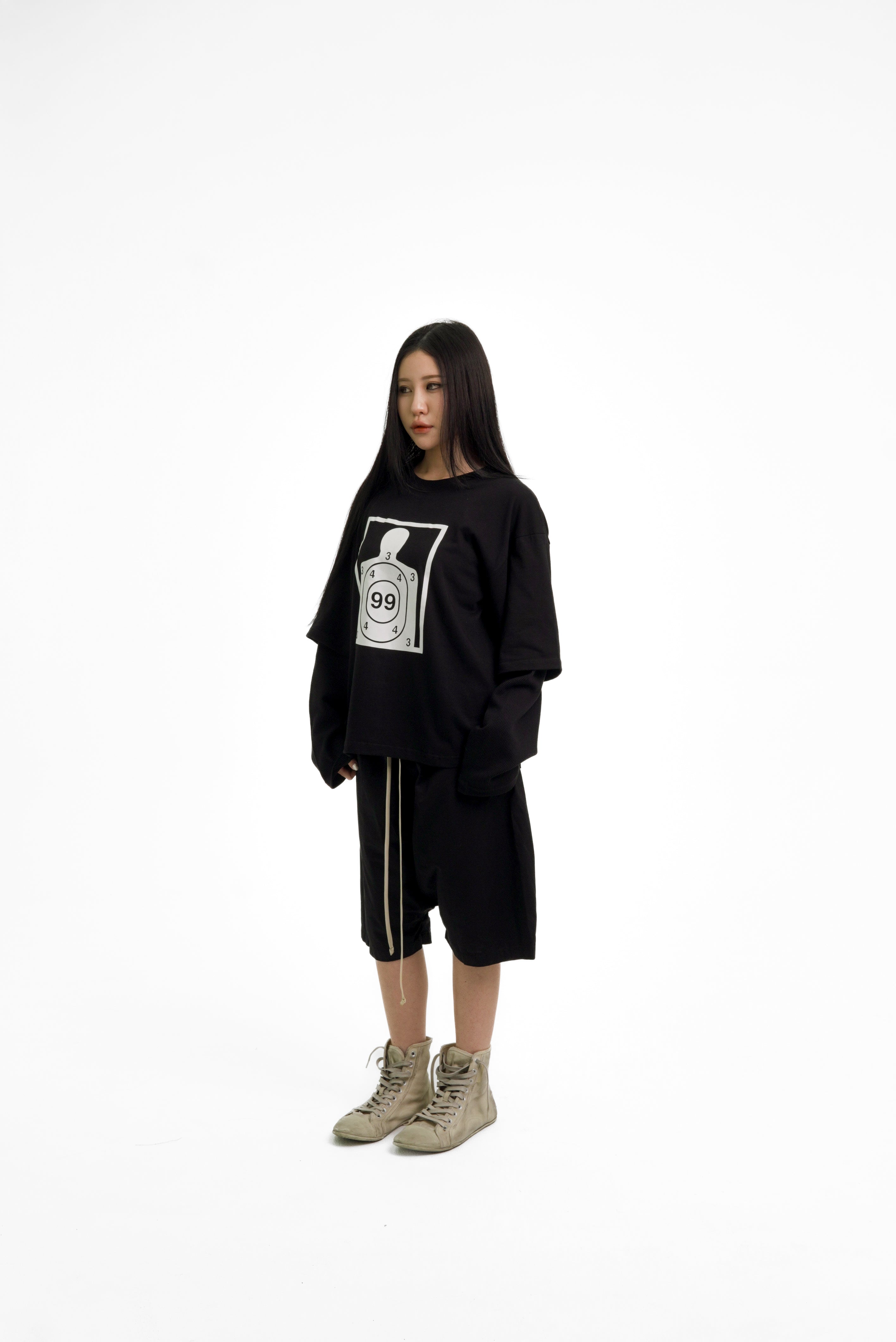 “RECOIL” DOUBLE LAYER LONGSLEEVE TEE - BLACK/BLACK