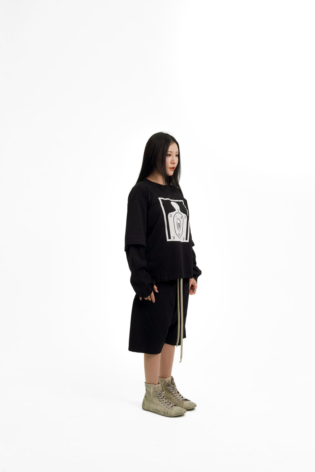 “RECOIL” DOUBLE LAYER LONGSLEEVE TEE - BLACK/BLACK