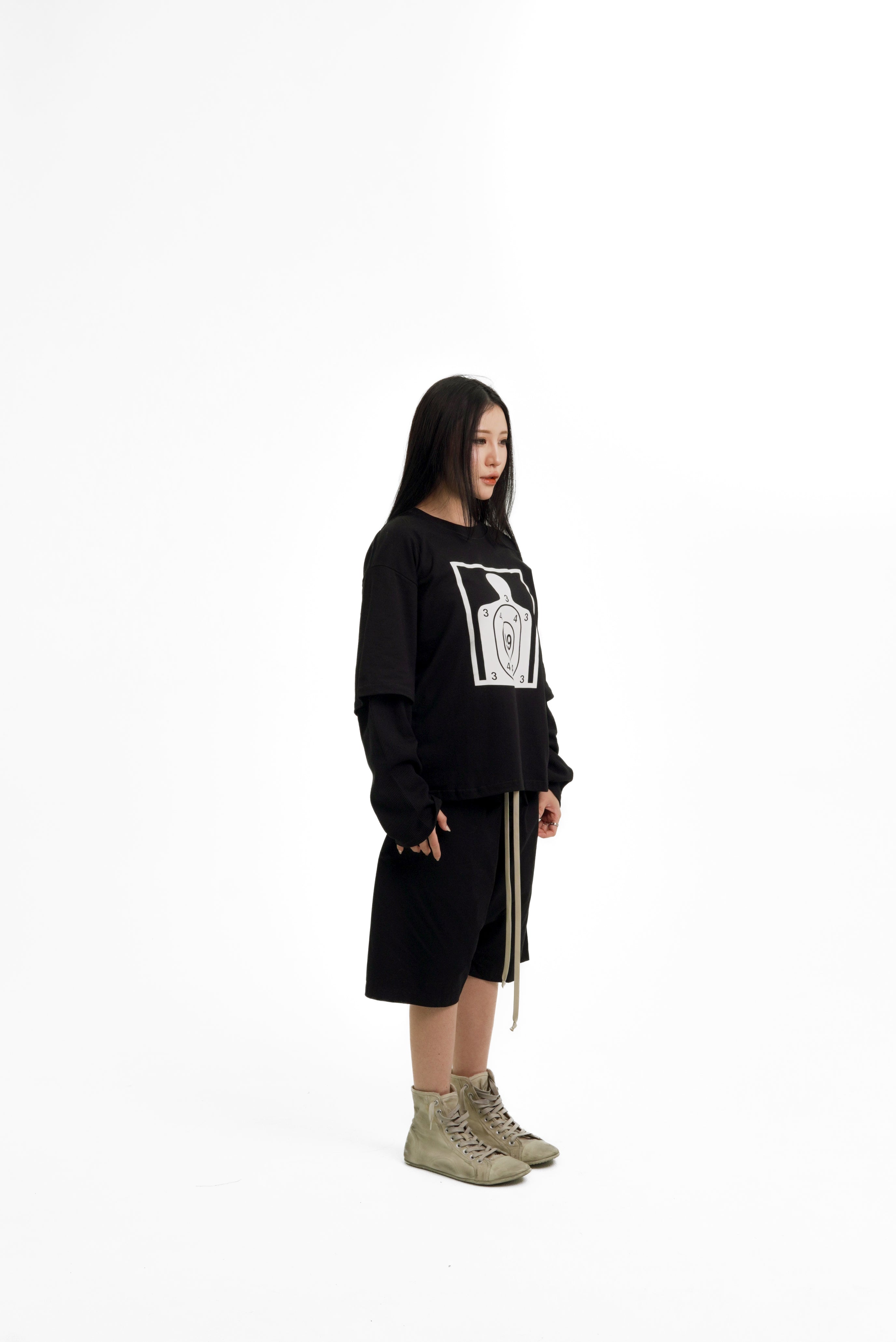 “RECOIL” DOUBLE LAYER LONGSLEEVE TEE - BLACK/BLACK