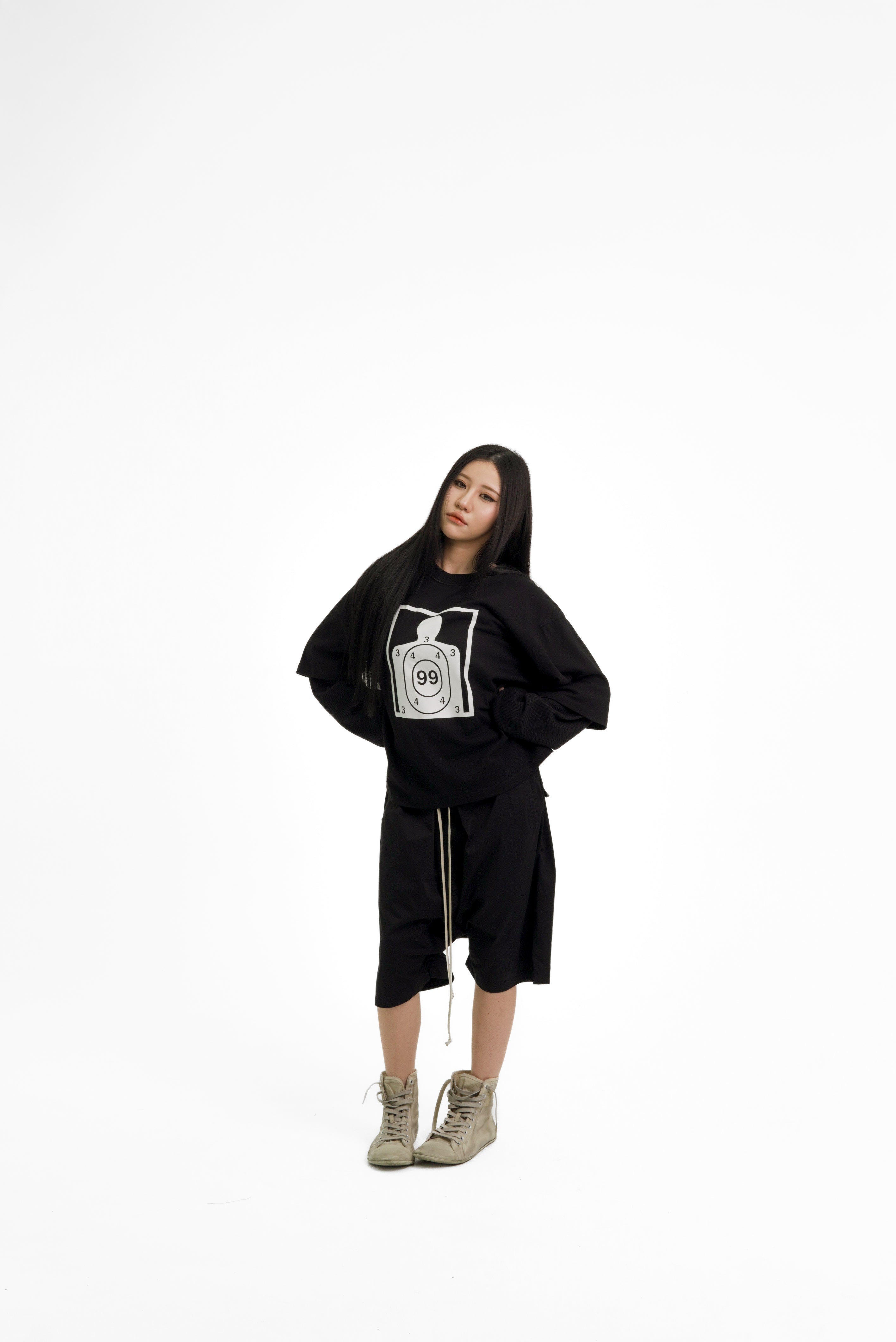“RECOIL” DOUBLE LAYER LONGSLEEVE TEE - BLACK/BLACK