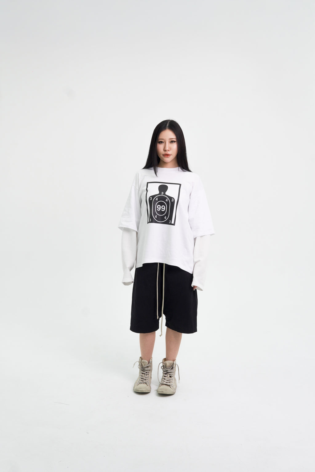 “RECOIL” DOUBLE LAYER LONGSLEEVE TEE - WHITE/WHITE