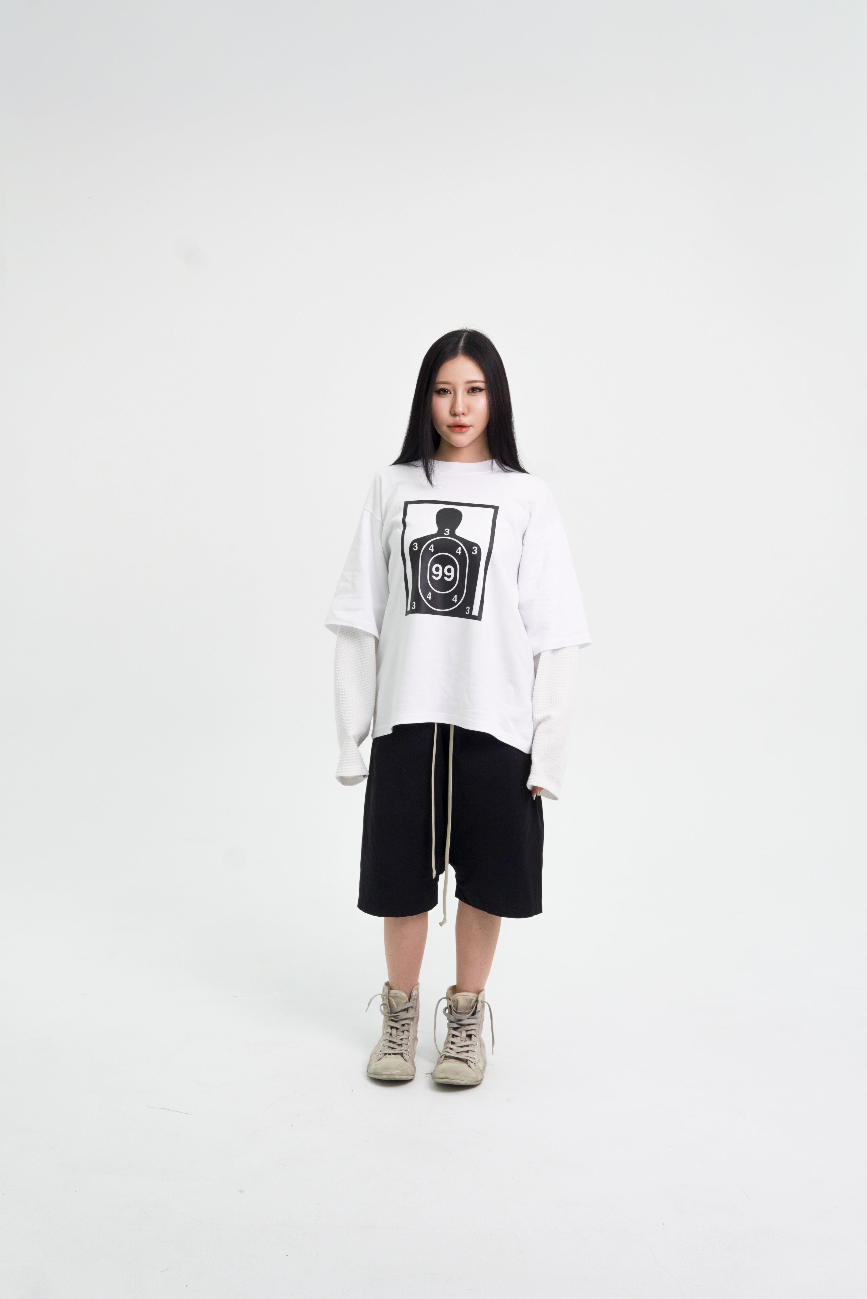 “RECOIL” DOUBLE LAYER LONGSLEEVE TEE - WHITE/WHITE