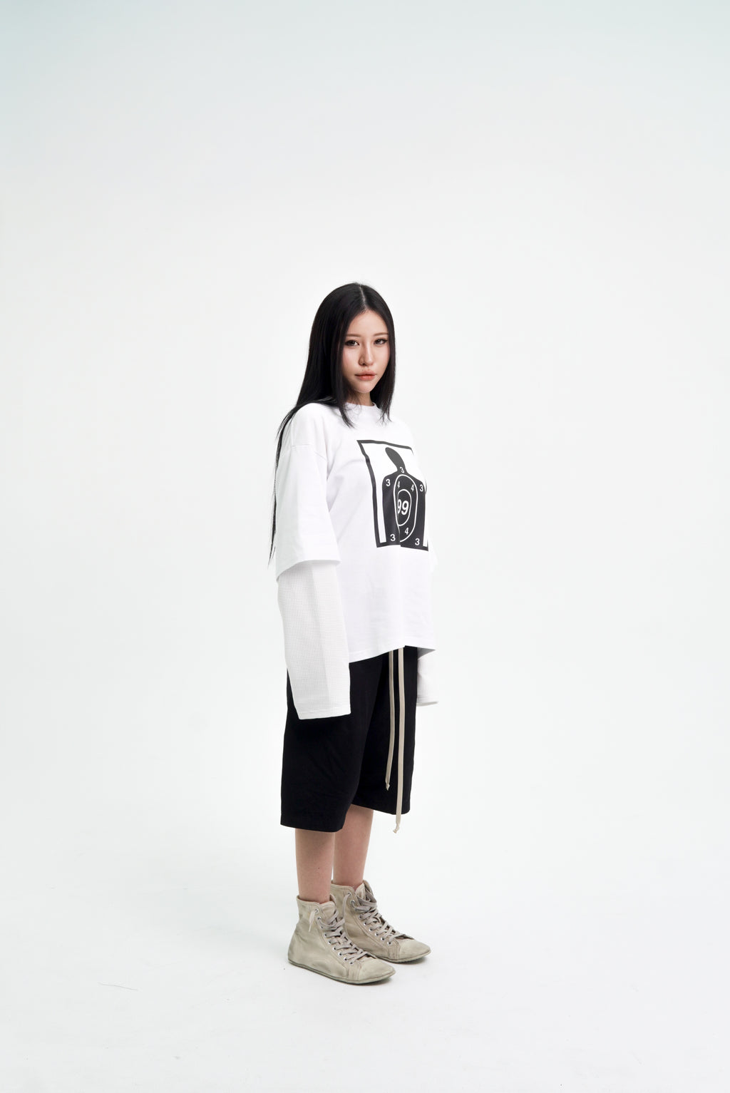 “RECOIL” DOUBLE LAYER LONGSLEEVE TEE - WHITE/WHITE
