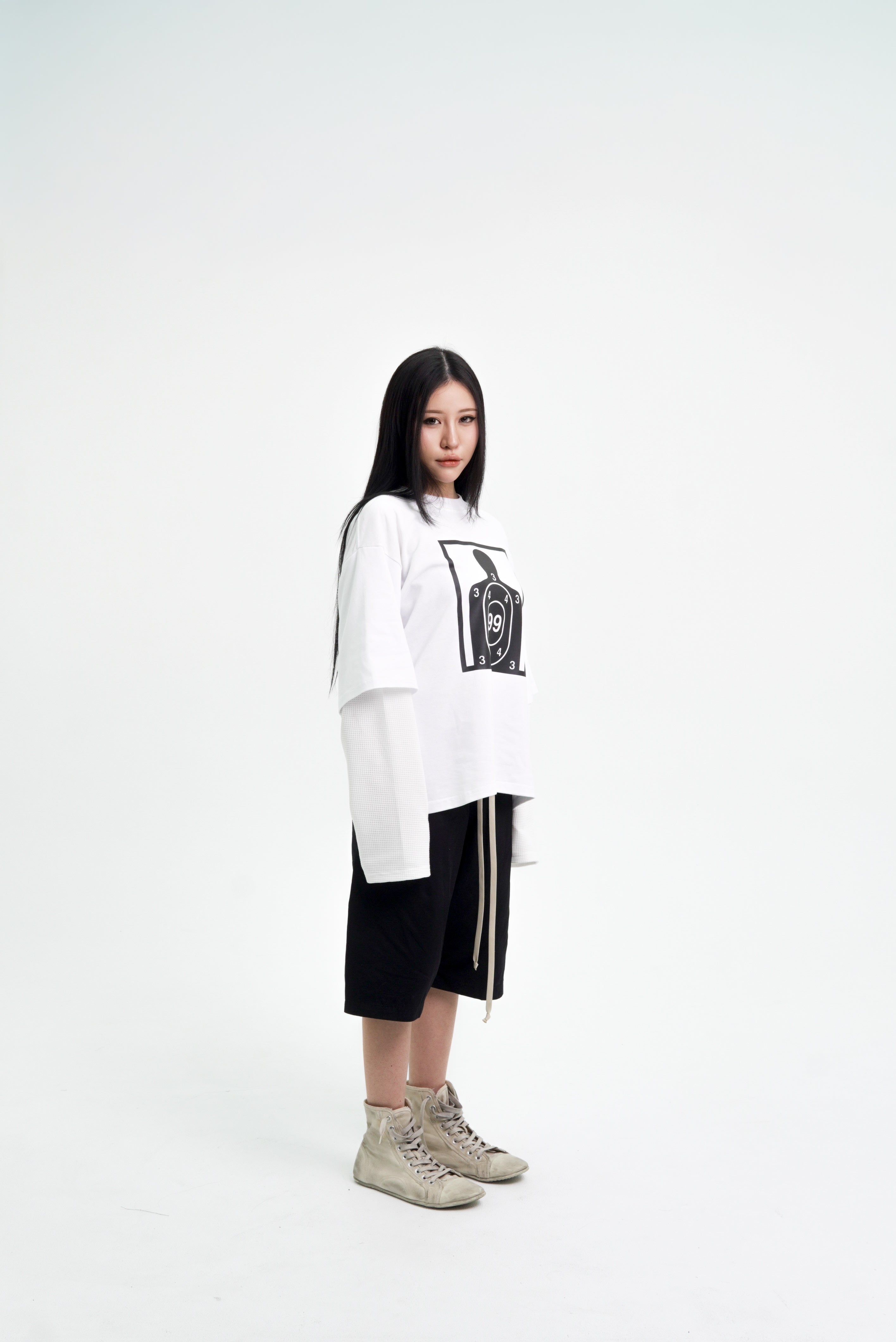 “RECOIL” DOUBLE LAYER LONGSLEEVE TEE - WHITE/WHITE