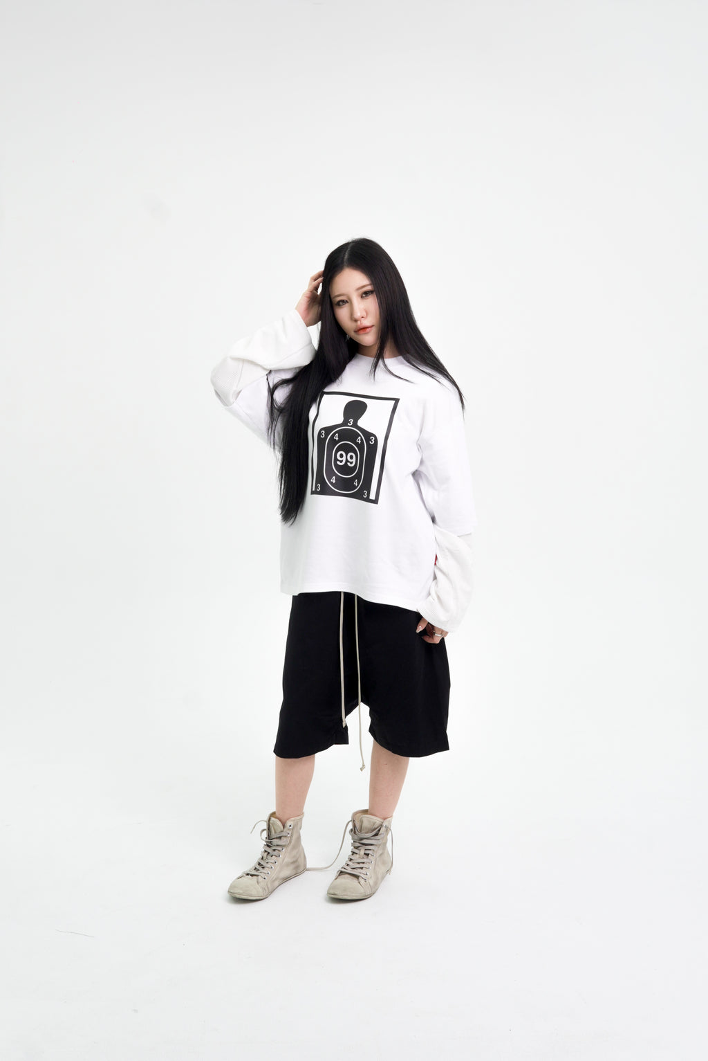 “RECOIL” DOUBLE LAYER LONGSLEEVE TEE - WHITE/WHITE