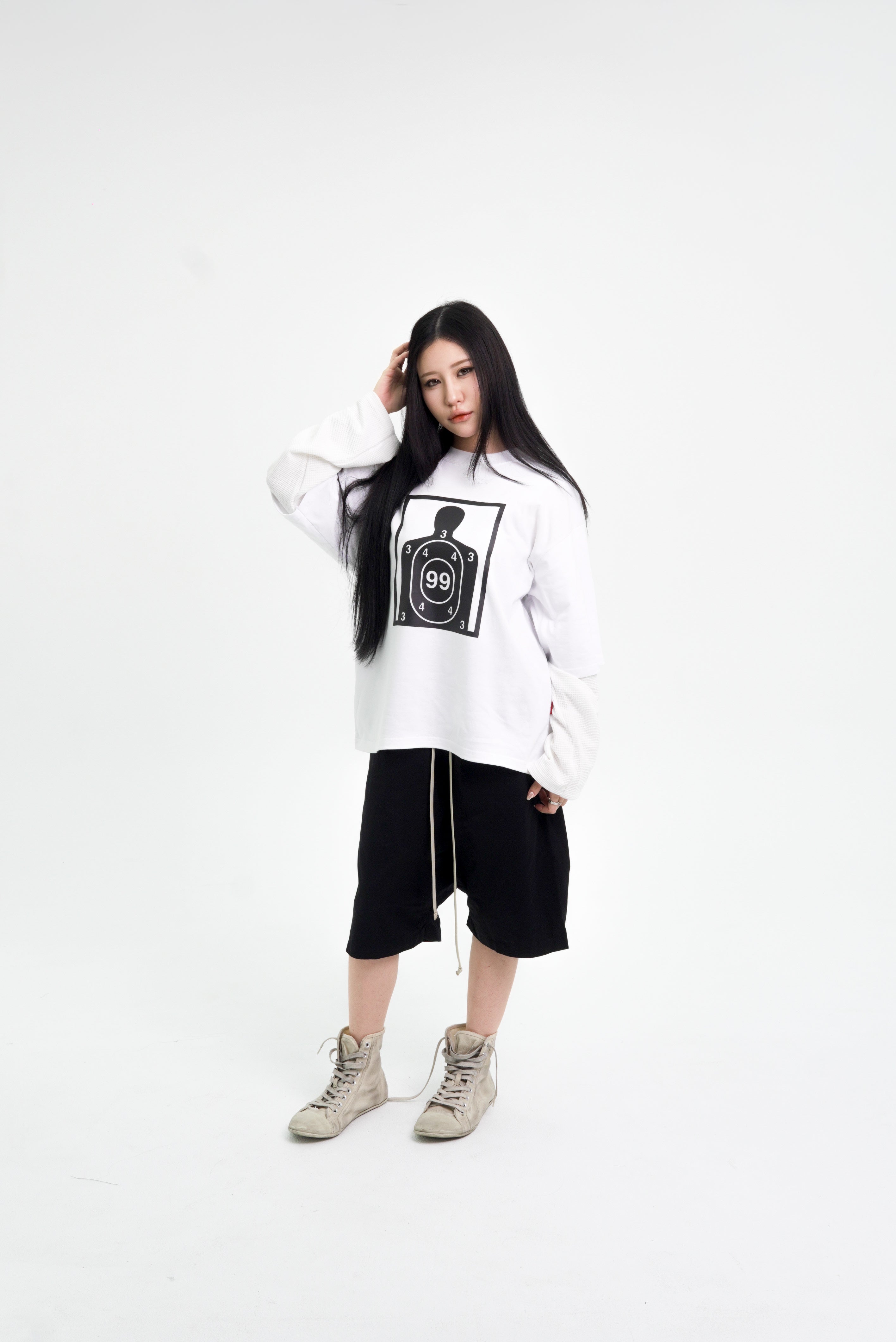 “RECOIL” DOUBLE LAYER LONGSLEEVE TEE - WHITE/WHITE