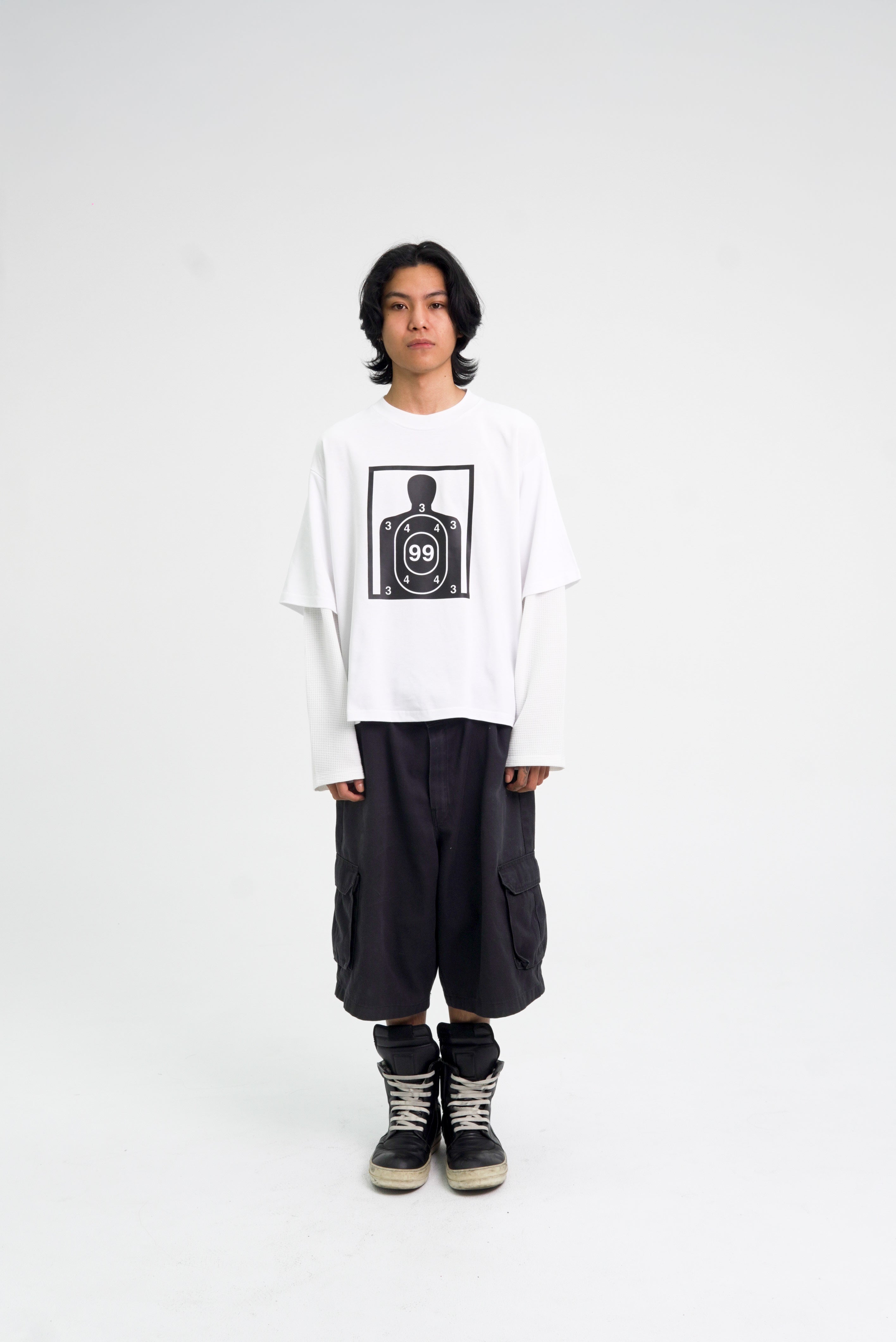 “RECOIL” DOUBLE LAYER LONGSLEEVE TEE - WHITE/WHITE