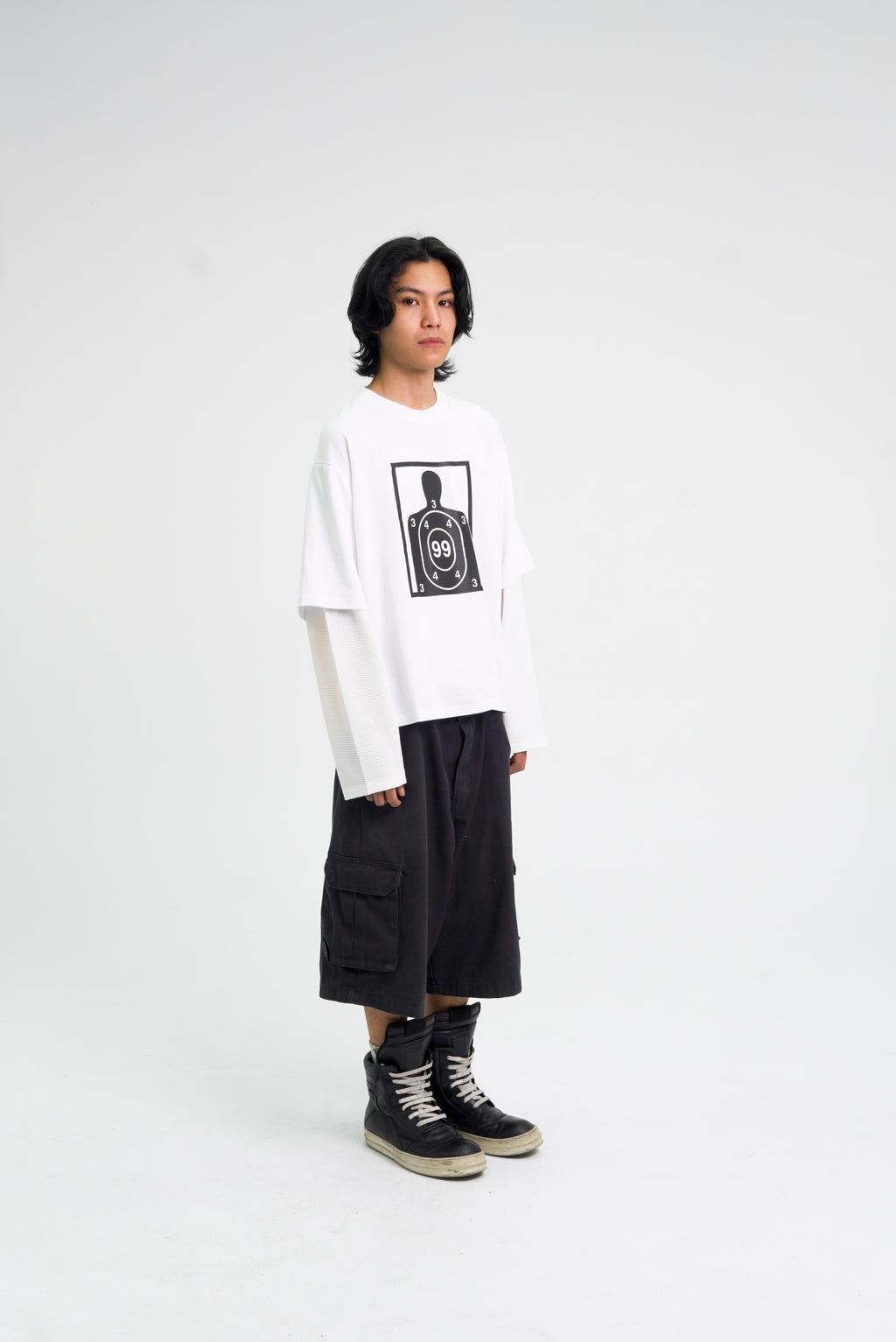 “RECOIL” DOUBLE LAYER LONGSLEEVE TEE - WHITE/WHITE