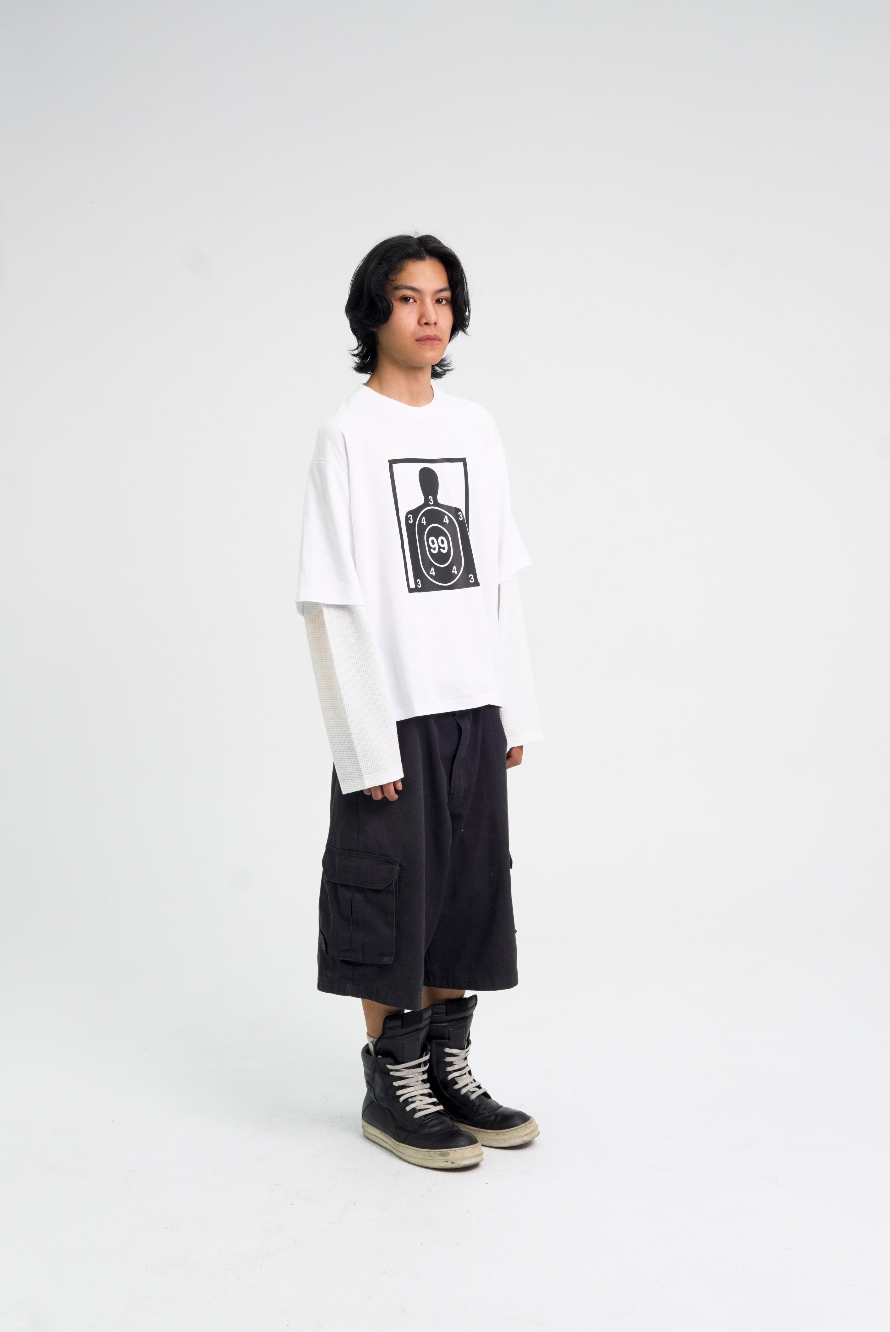 “RECOIL” DOUBLE LAYER LONGSLEEVE TEE - WHITE/WHITE