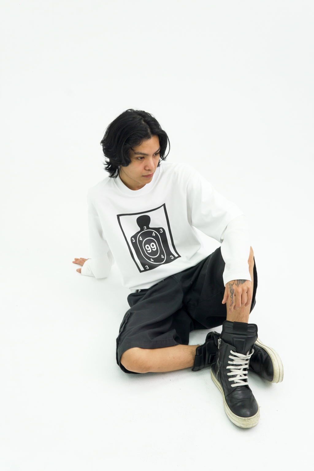 “RECOIL” DOUBLE LAYER LONGSLEEVE TEE - WHITE/WHITE