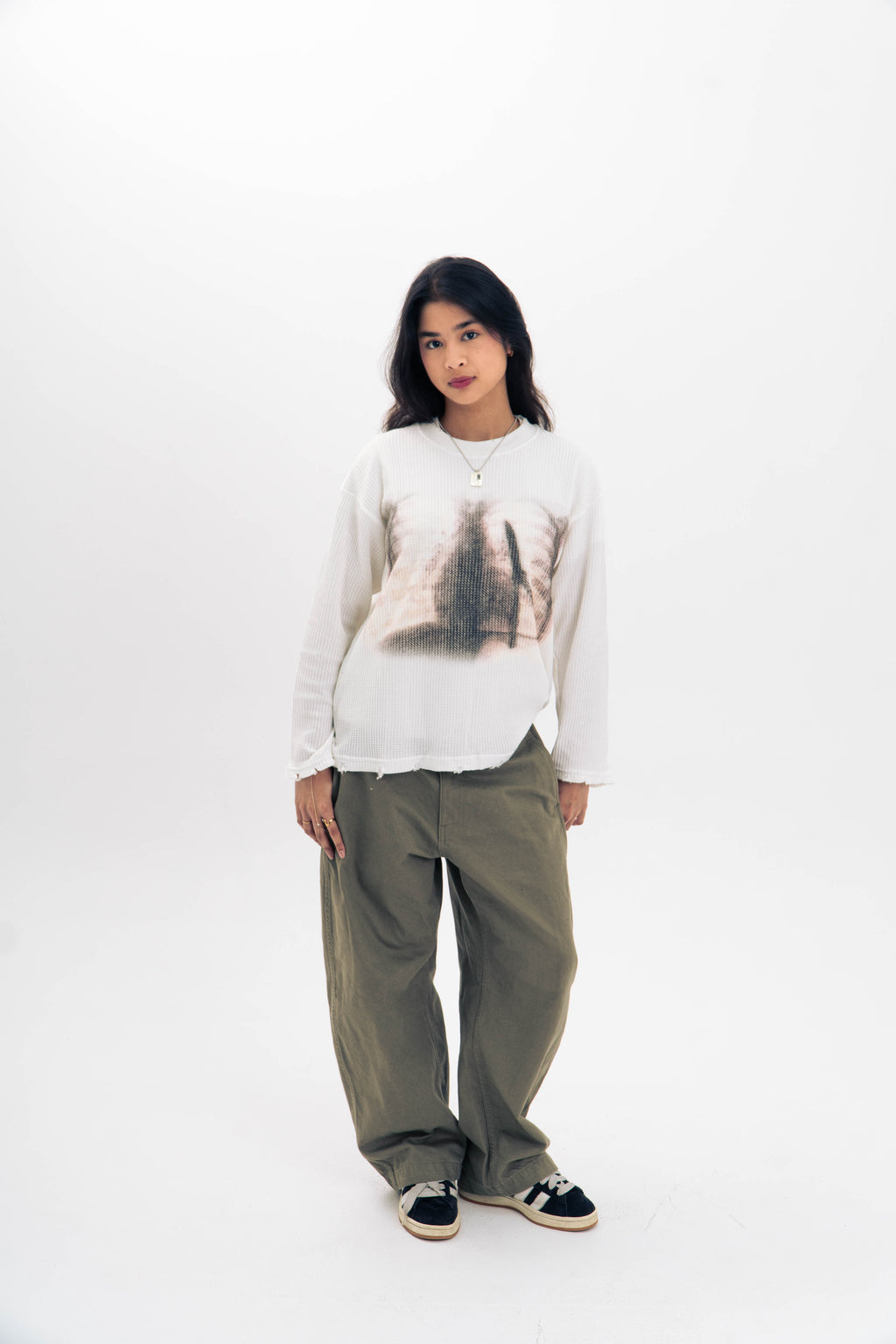 "XRAY" WAFFLE KNIT LONGSLEEVE WHITE