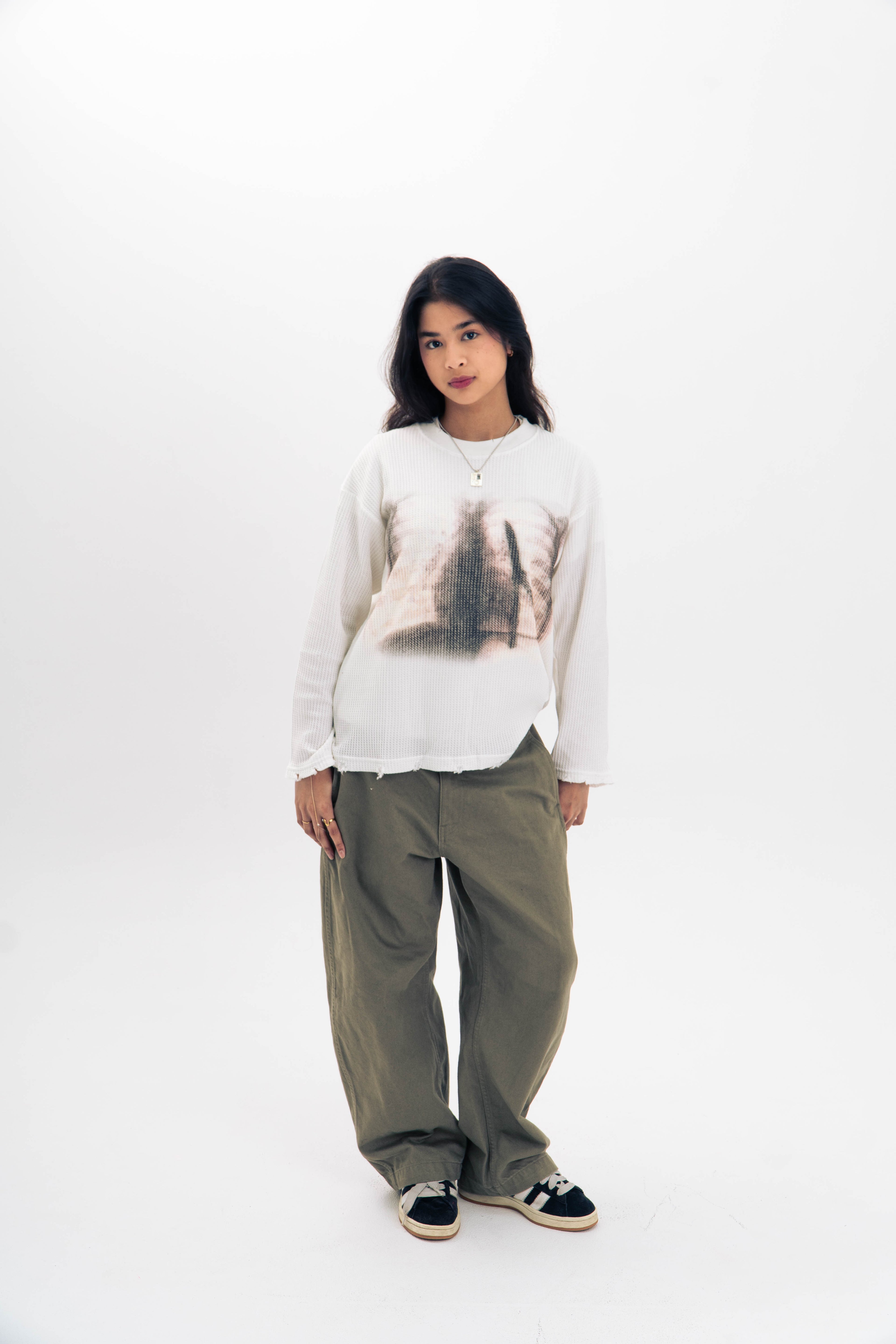 "XRAY" WAFFLE KNIT LONGSLEEVE WHITE