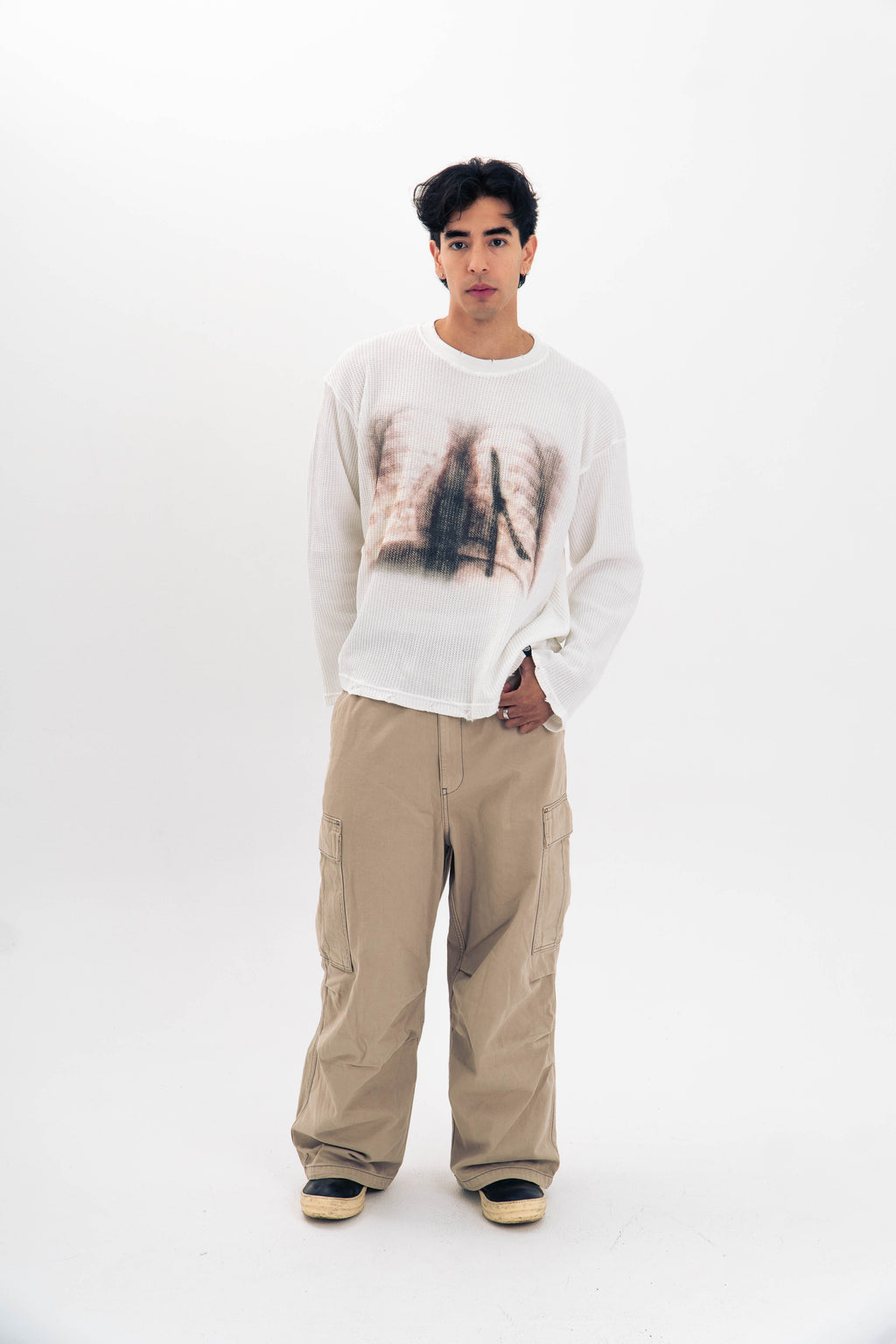 "XRAY" WAFFLE KNIT LONGSLEEVE WHITE