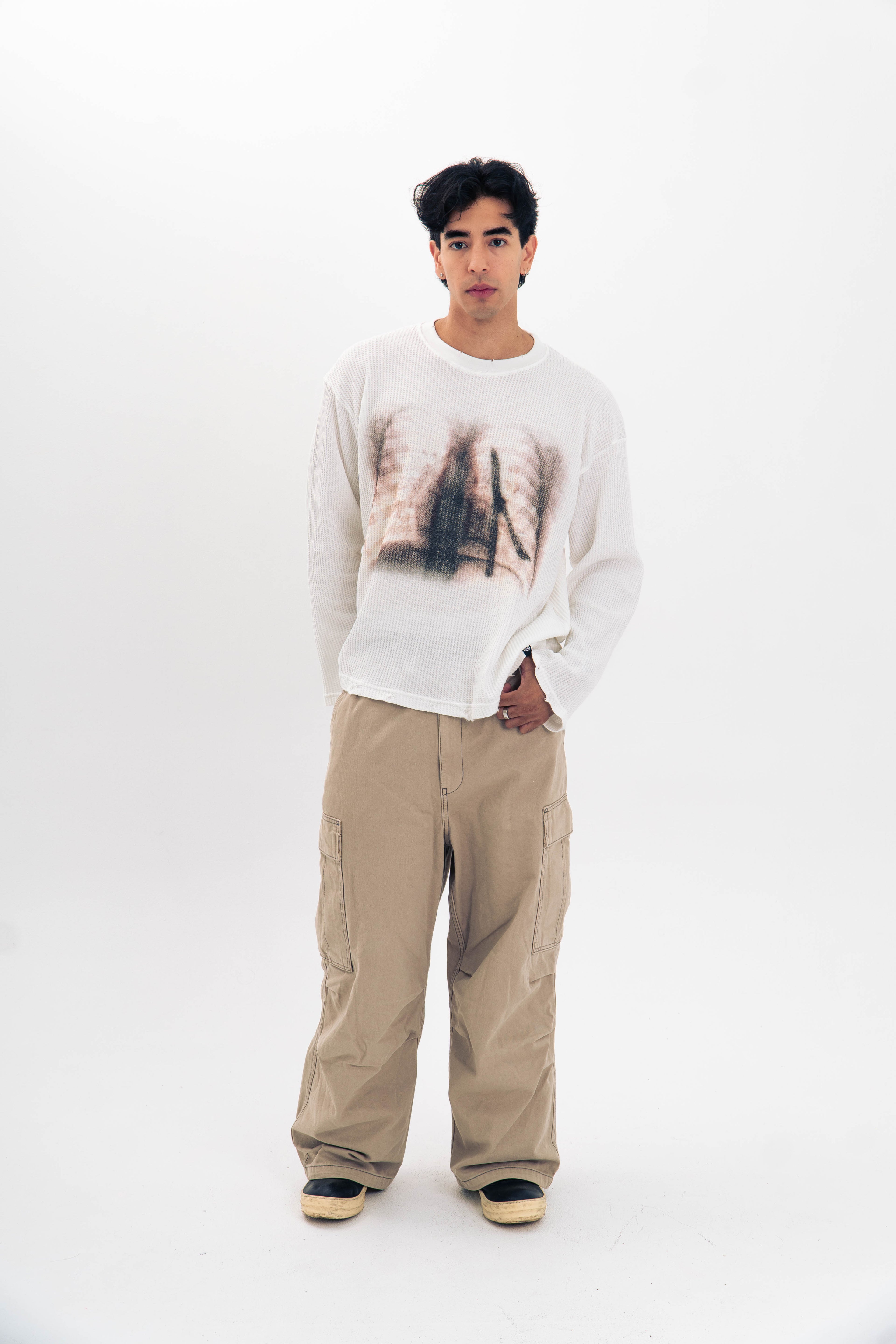 "XRAY" WAFFLE KNIT LONGSLEEVE WHITE